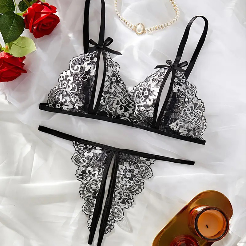 Black Hot Crotchless Sexy Wome - đánh giá và giá Lace Bralette Set