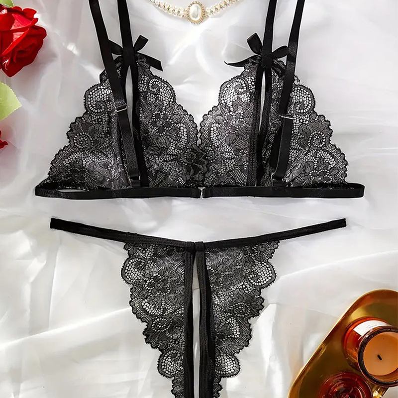 Black Hot Crotchless Sexy Wome - đánh giá và giá Lace Bralette Set